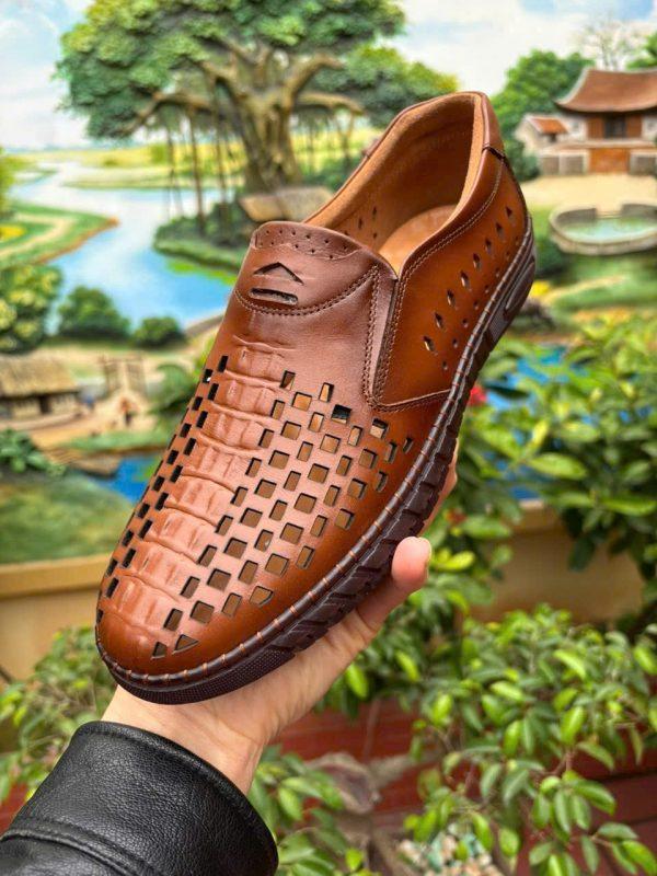 giầy lười da đục lỗ cao cấp nam - Ảnh 2